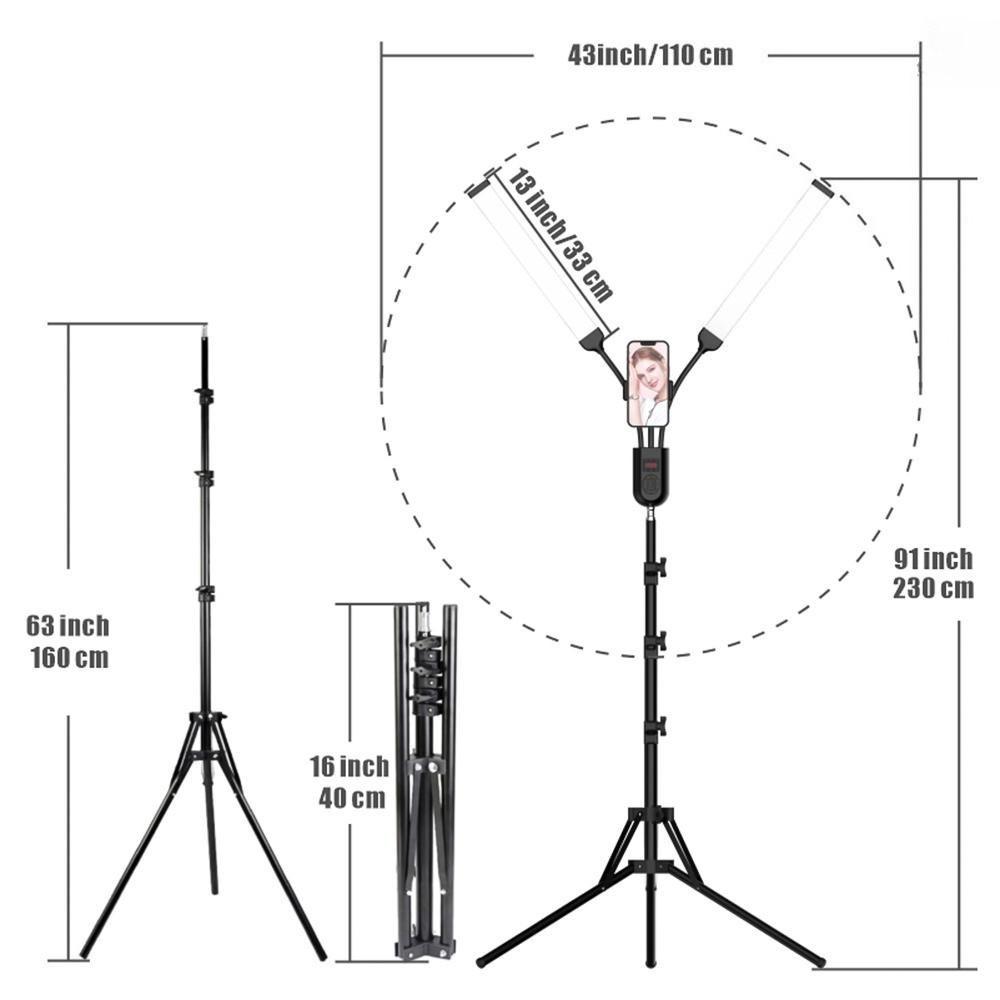 

3000K/4000K/6000K 1.6M/63in Flexible 2-Arms LED Video Light Bi-color Dimmable Timer Metal Light Stand Photography Fill Light