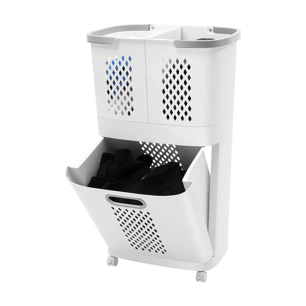 2-Tier Modern Rolling Laundry Hampers, Space-Saving Removable Clothes Hamper Organizer, for Bedroom, Laundry Room, Bathroom