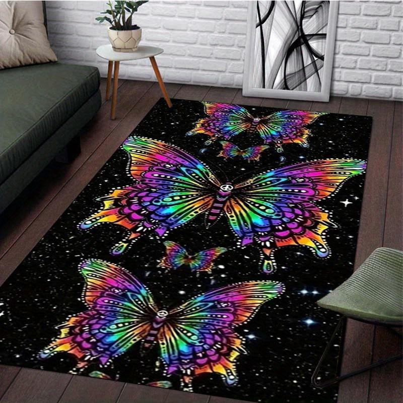 Vibrant Butterfly Galaxy Rug for Boho Chic Spaces | Cosmic Rainbow Wings Area Rug | Trendy Floor Decor for Living Rooms