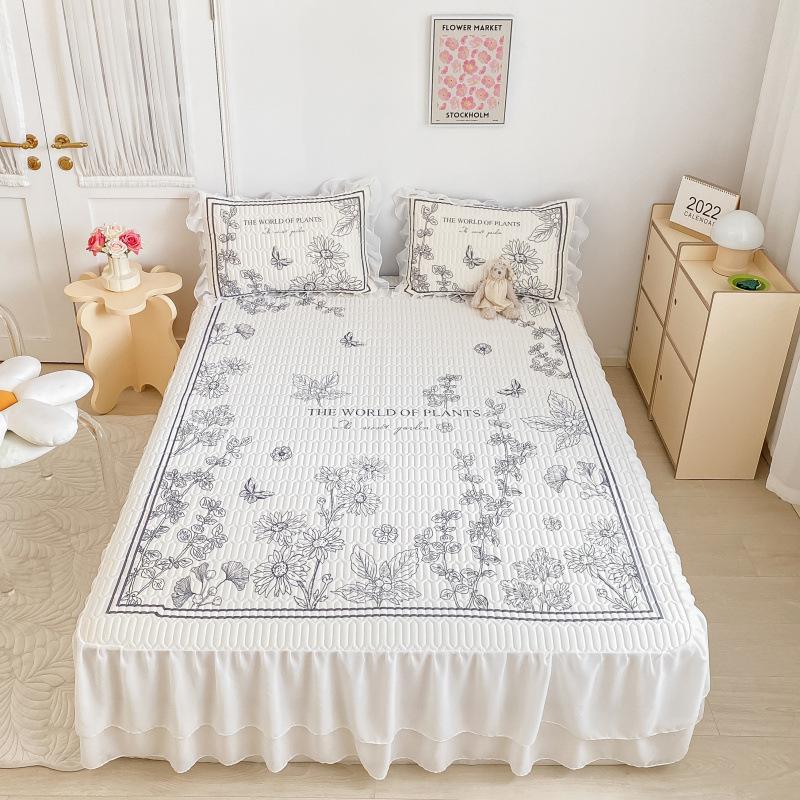 Παχύ στρώμα ύπνου από λάτεξ, σετ τριών τεμαχίων με βολάν κρεβατιού, μικρό φρέσκο, υψηλής ποιότητας δαντέλα σιφόν, πλένεται και διπλώνεται.