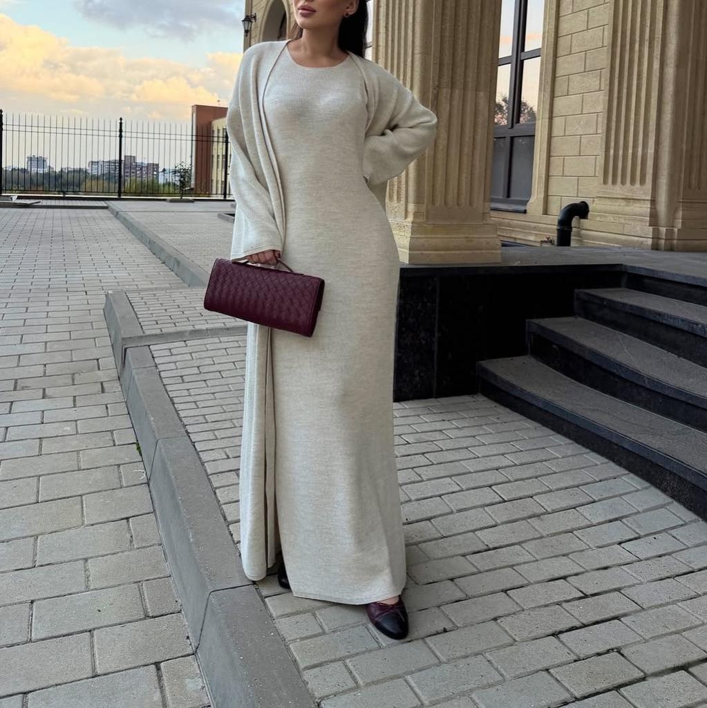 2025 Cross-border European and American Autumn New Temperament Crew Neck Cardigan Jacket Long Sleeve Waist Hip Skirt Women's Clothing