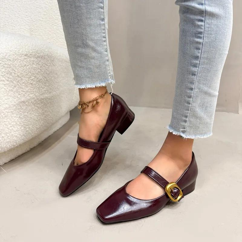 2025 New Buckle Strap Women’s Low Heel Pumps Square Toe Elegant Dress Comfortable Classic Plus Size Shallow Office Shoes