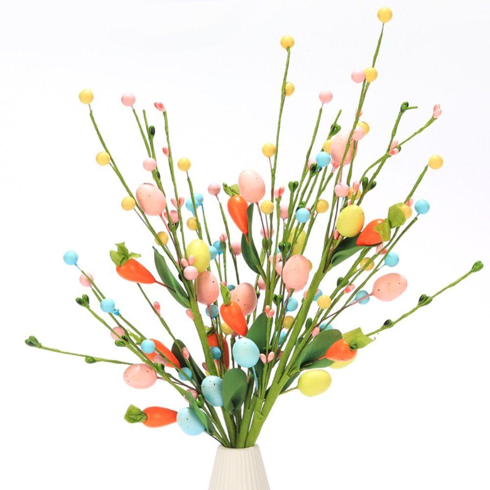 3pcs Festival Artificial Eggs Carrot Branches Spring Fake Plant Easter Eggs Stem  Home Vase Decor