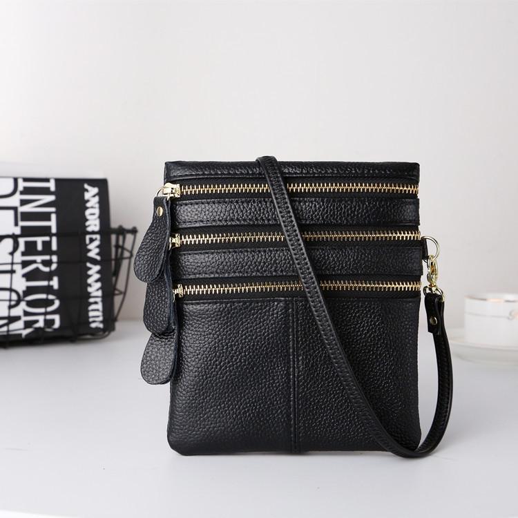 Women's Versatile Genuine Leather Crossbody Coin Purse & Shoulder Bag with Four-Layer Zipper Pockets for 5.5-inch Phones