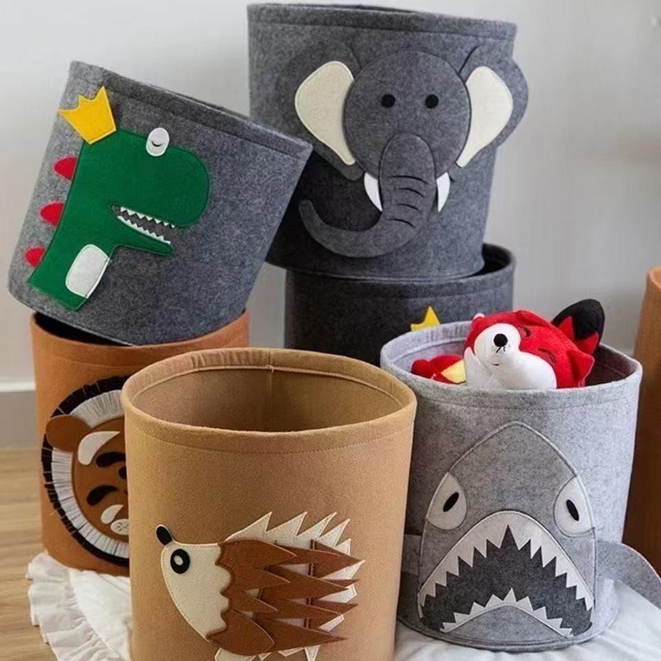 Мультяшная корзина для хранения с изображением льва и слона для детей Моющийся фетровый контейнер для игрушек и грязной одежды 764₽