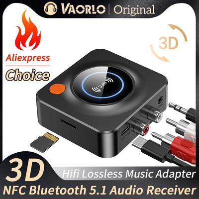 VAORLO Neuer 3D-Stereo-Musik-Drahtloser Bluetooth 5.1-Audioempfänger NFC 3,5-MM-AUX-RCA-R/L-TF-Adapter-Dongle für Car-Kit-Lautsprecher