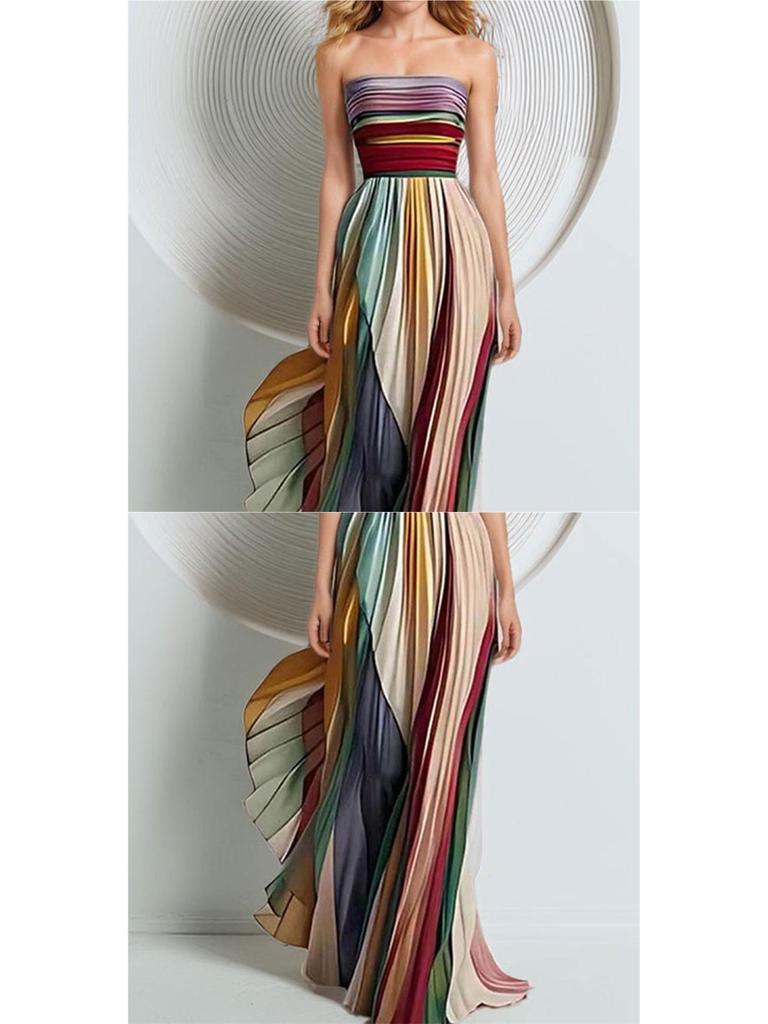 Cross-border Summer Women's Fashion Printed Sleeveless Bandeau High-Waisted Maxi Dress