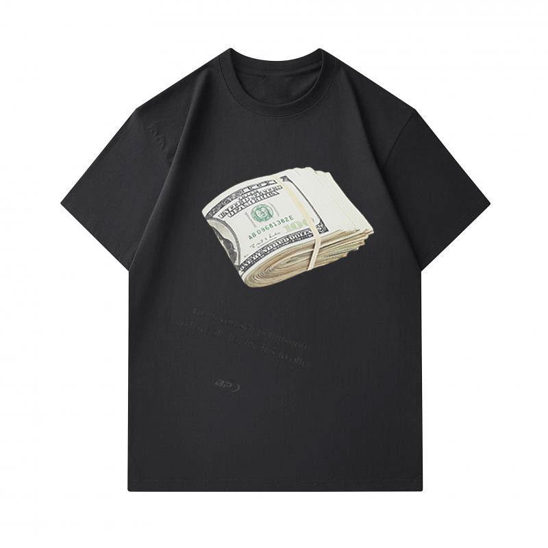 100% Cotton Men's Crew Neck Short Sleeve T-Shirt, Stacked Dollars Pattern Print, Grant Yourself Permission Graphic Casual Comfortable Tee for Daily We