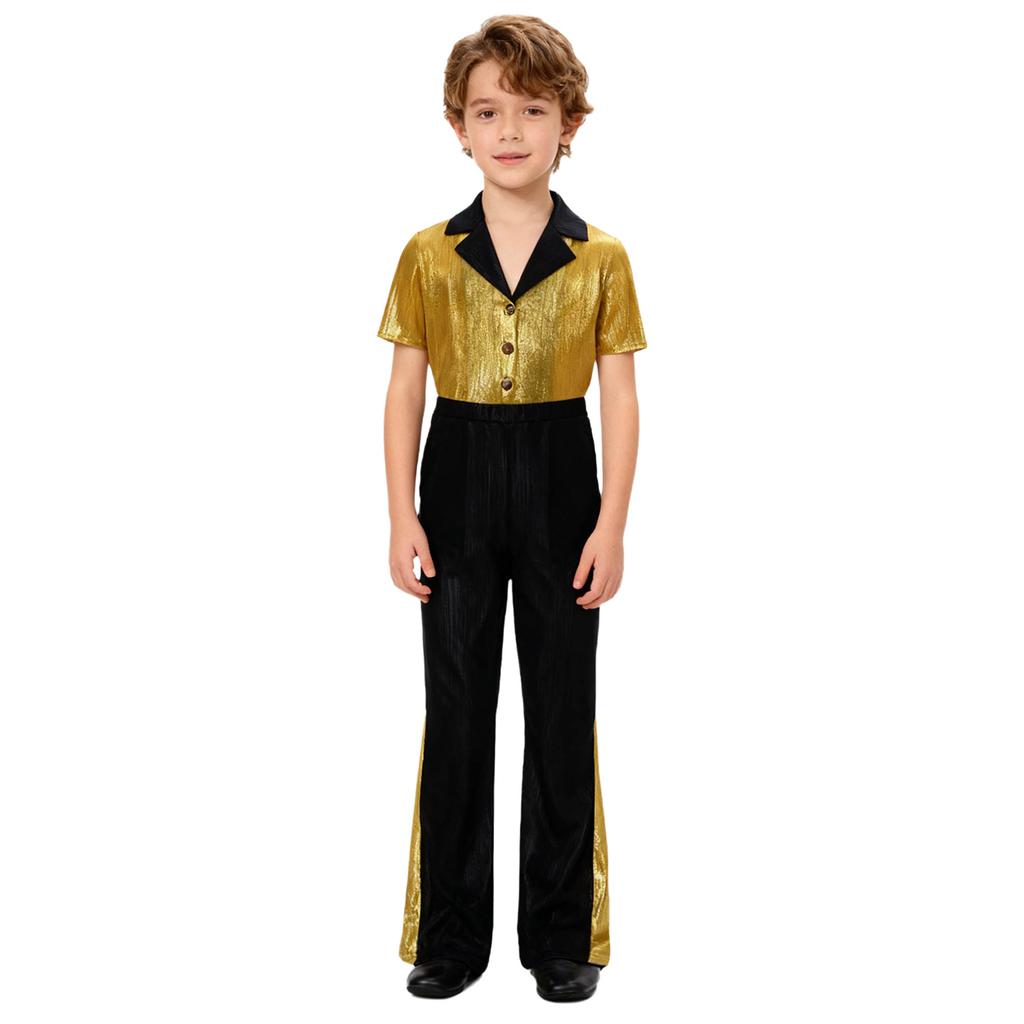 Хлопчачий ретро-костюм для диско-вечірки в стилі 70-х Кольорова сорочка Розкльошені штани Комплект для виступів