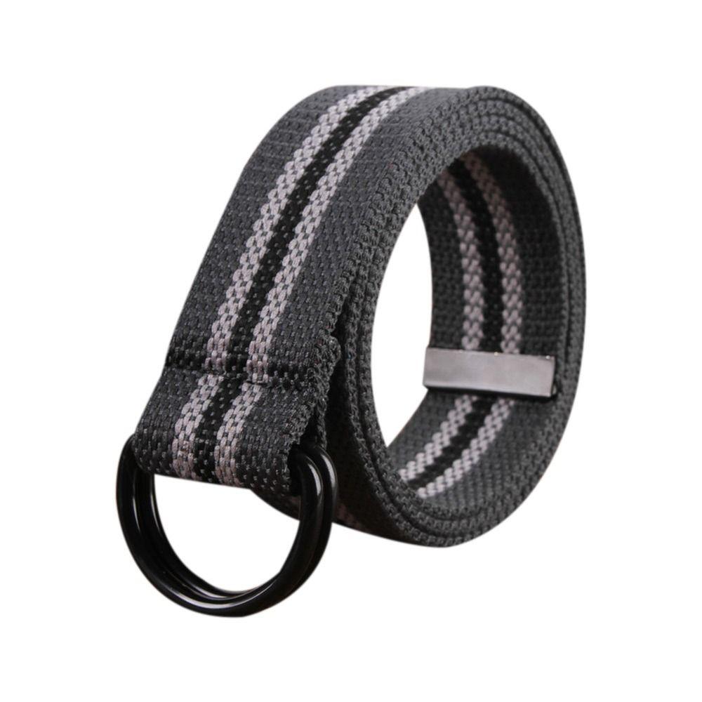 Casual Versatile Black Buckle Nylon Braided Belt Weave Waist Band Canvas Strap Double Ring Waistband