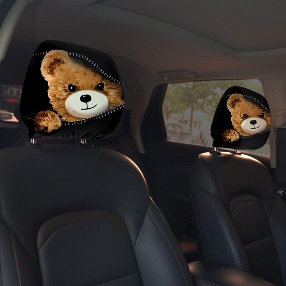 2 Stück Universelle Auto-Sitzbezüge Cartoon Elastische Auto-Kopfstützenbezüge Staubdicht Atmungsaktiv Auto-Sitz-Kopfstütze