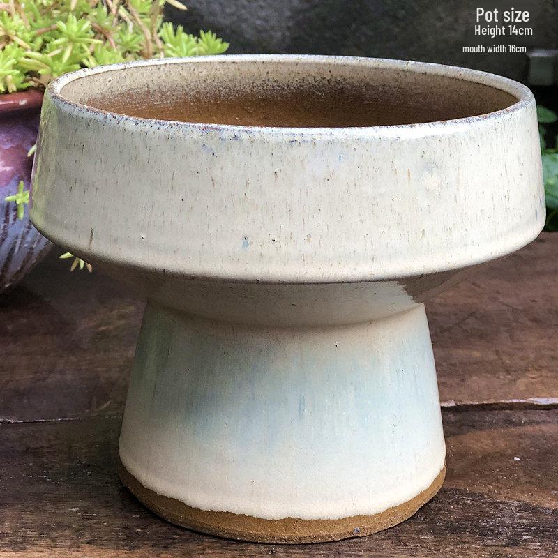 Handmade Medium-Sized Ceramic Pot with Feet – Succulent Planter in Breathable Colored Glaze Coarse Pottery.