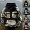 Men  Quater-Zip Pullover Vintage Sweatshirt Casual Long Sleeve Cargo Hoodies With Pocket