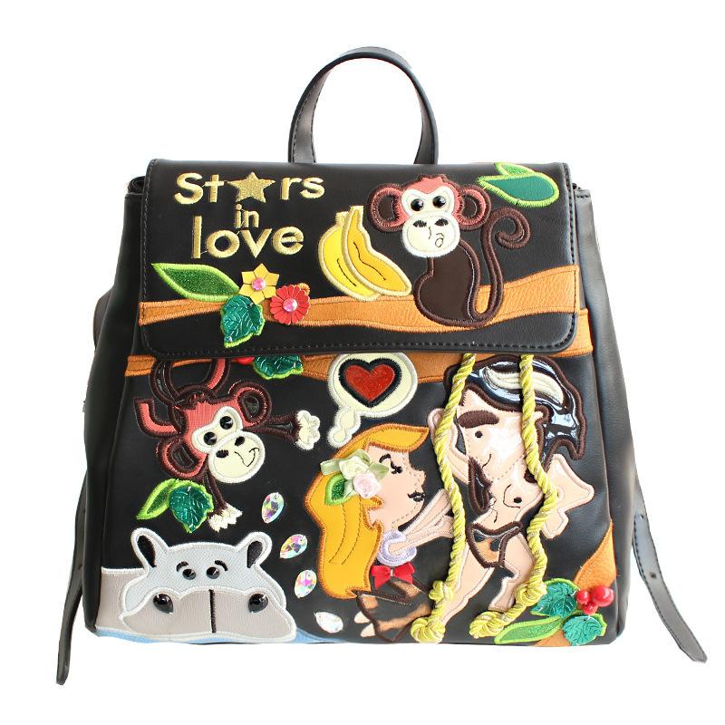 Bag Backpack Women S Bag Cartoon Pattern Portable Shoulder Back Chaoqing Literary Travel Backpack