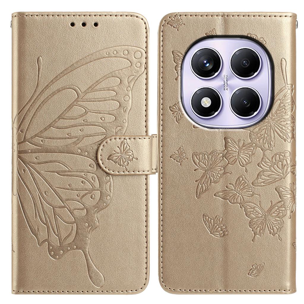Brieftaschenhülle für Xiaomi Redmi Note 14 Pro 5G/14 Pro 4G/14 Pro+ 5G/Poco X7 5G PU-Leder Handyhülle mit Schmetterlingsprägung und Trageriemen