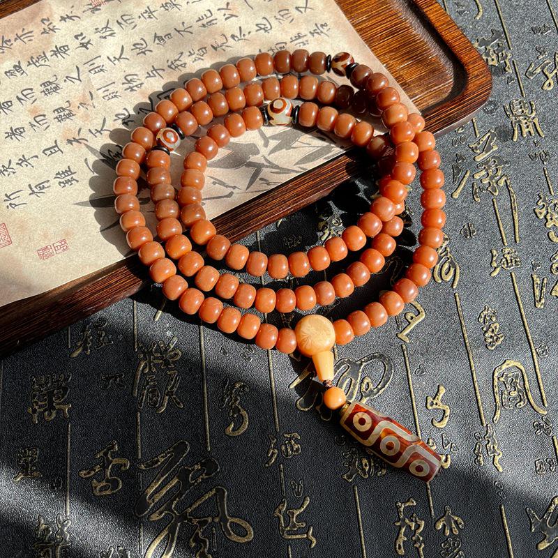 Chinese Style Chicken Oil Yellow Bodhi Barrel Beads Prayer Bracelet for Men and Women