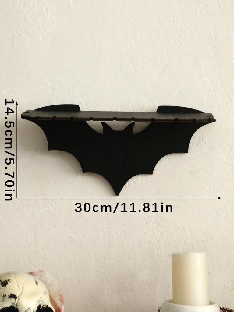 Halloween Black Wooden Wall Shelf Gothic Bat Moon Hollow Pattern Floating Shelf Crystal Holder Witch Room Decor Goth Home Decor