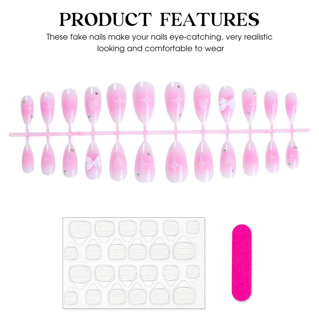 24 Pcs Medium Length Press on Nails Full Cover Cute False Nails for Shopping Traveling Dating