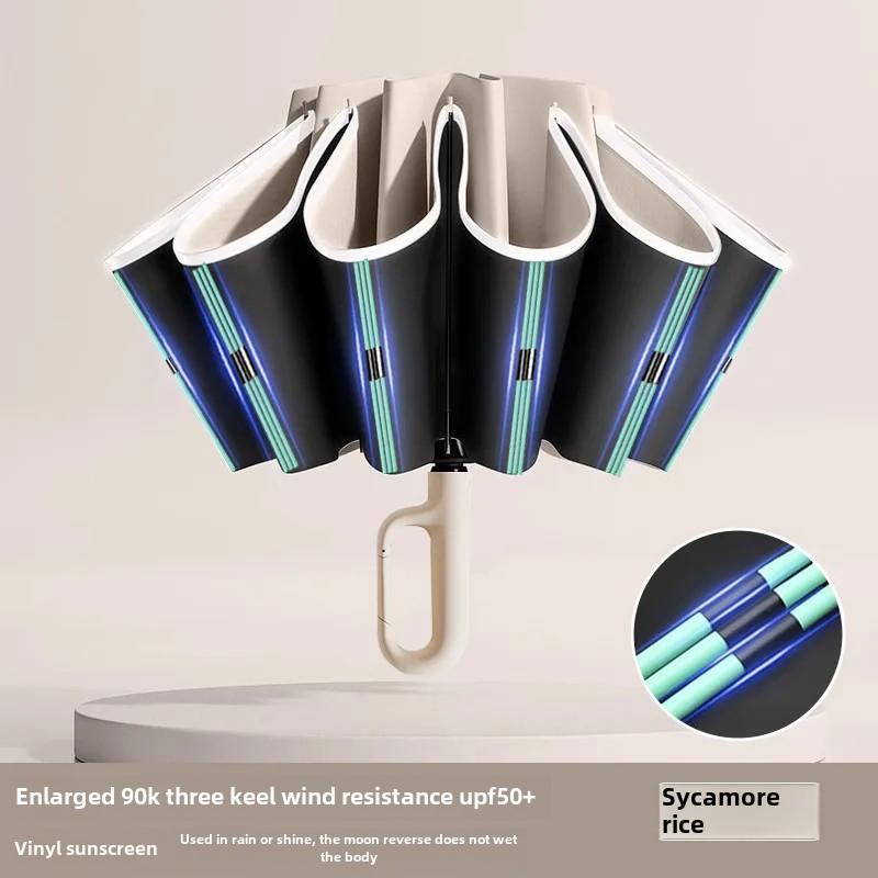 Automatic Folding Umbrella For Men Women Sun Rain Dual Purpose Umbrella Reverse Folding Feature