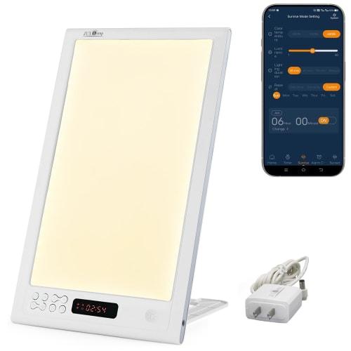 High-intensity 12000lux Full-Spectrum LED Light Therapy Alarm Clock with App Control, Resets Your Body Clock, Ideal for Oversleeping, Night Shifts, an