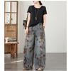 DIMANAF 2026 Summer New Plus Size Women Jeans Vintage Floral Elastic Waist Long Pants Loose Casual Denim Cotton Trousers Pants