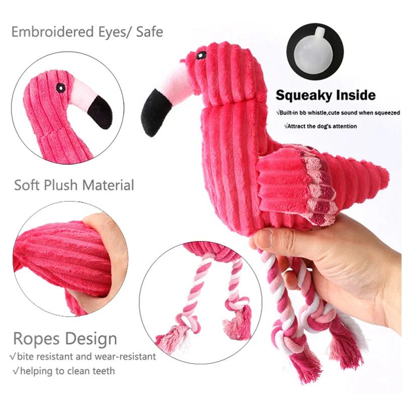 Dog Toy Flamingo Plush Squeaky Chew Interactive Corduroy Puppy Teething Durable Safe Small Medium Breed Pet Supplies