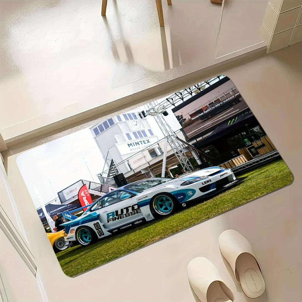 1PC Auto Finesse Racing Theme Kitchen Rug Non-Slip Door Mat Pop design Bathroom Rug Bath Mat Carpet for Home Sink Laundry Decor