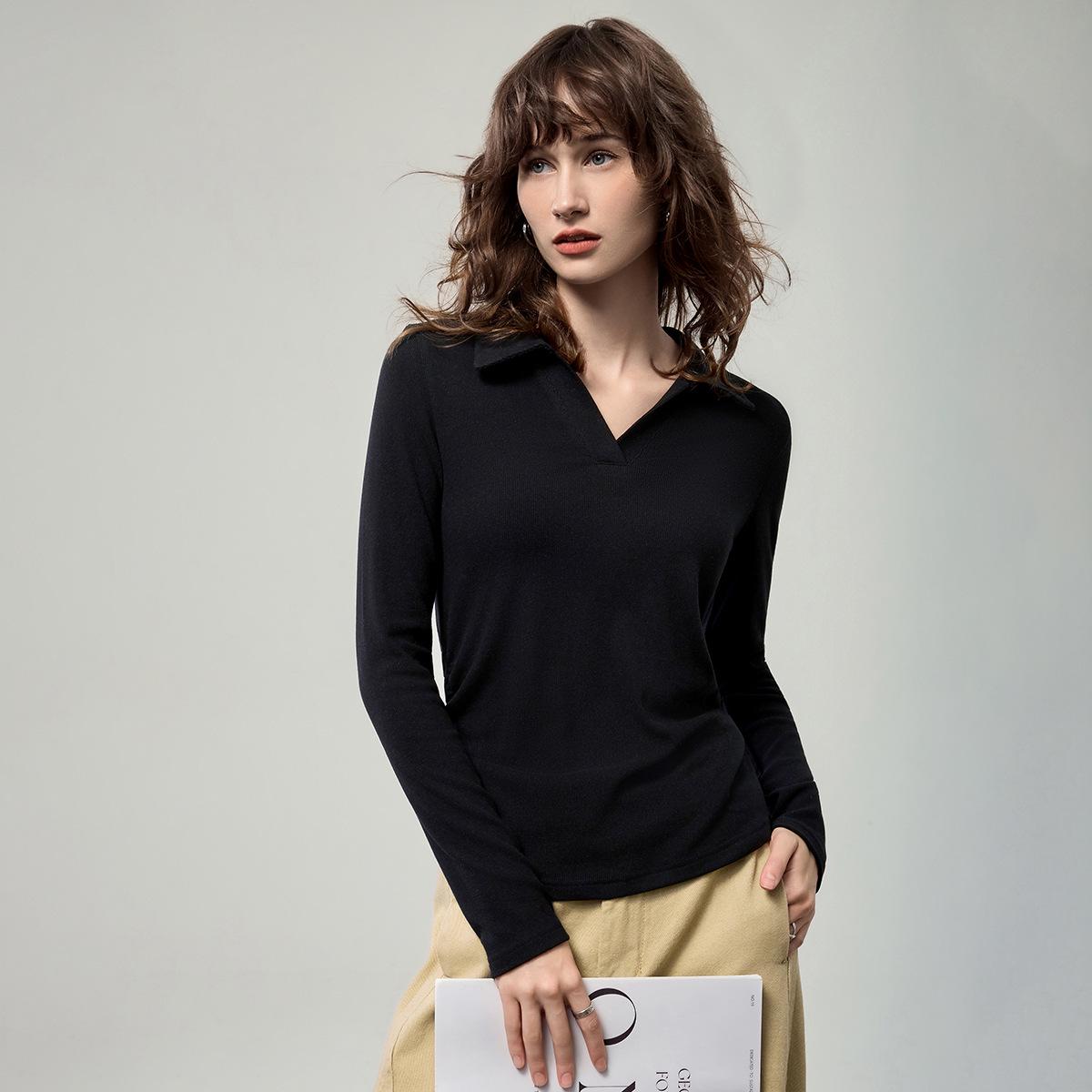 

Autumn 2025 Women s Slim Fit Long Sleeve Brushed T-Shirt - Elegantly Crafted Base Layer Large чёрный