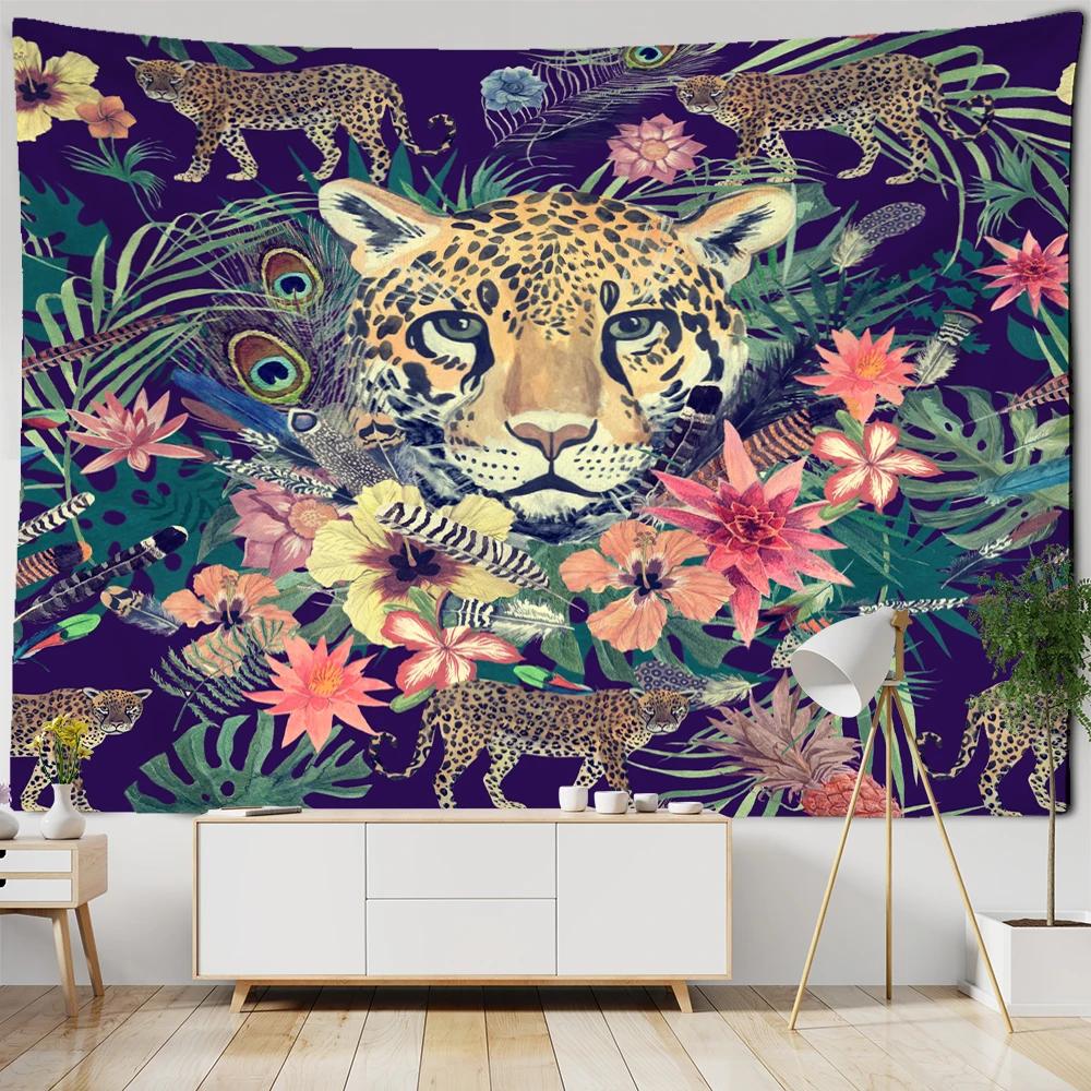 Mysterious Forest Tapestry Wall Hanging Flowers Jungle Animals Moon Ocean Landscape Illustration Room Home Decor