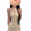 Spice girl retro sexy V-neck floral lace-up bow suspender dress summer pure desire waist hip skirt