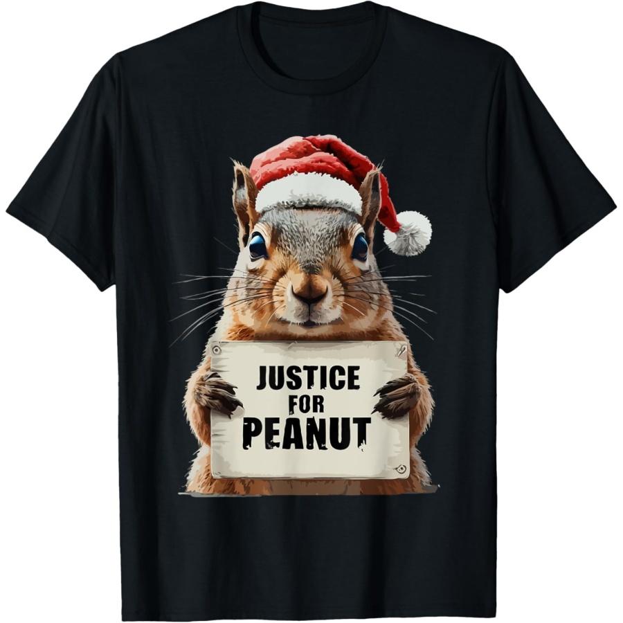 Justice For Peanut Tee - Cute Peanut Squirrel Santa Hat T-Shirt S