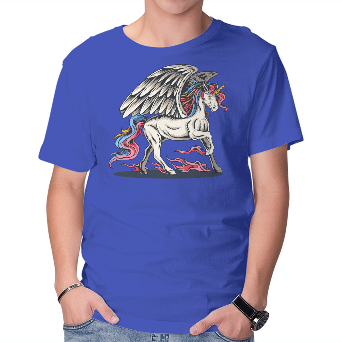 Unisex Crew Neck T-Shirt Flying Unicorn Graphic Short Sleeve Casual Tee XL
