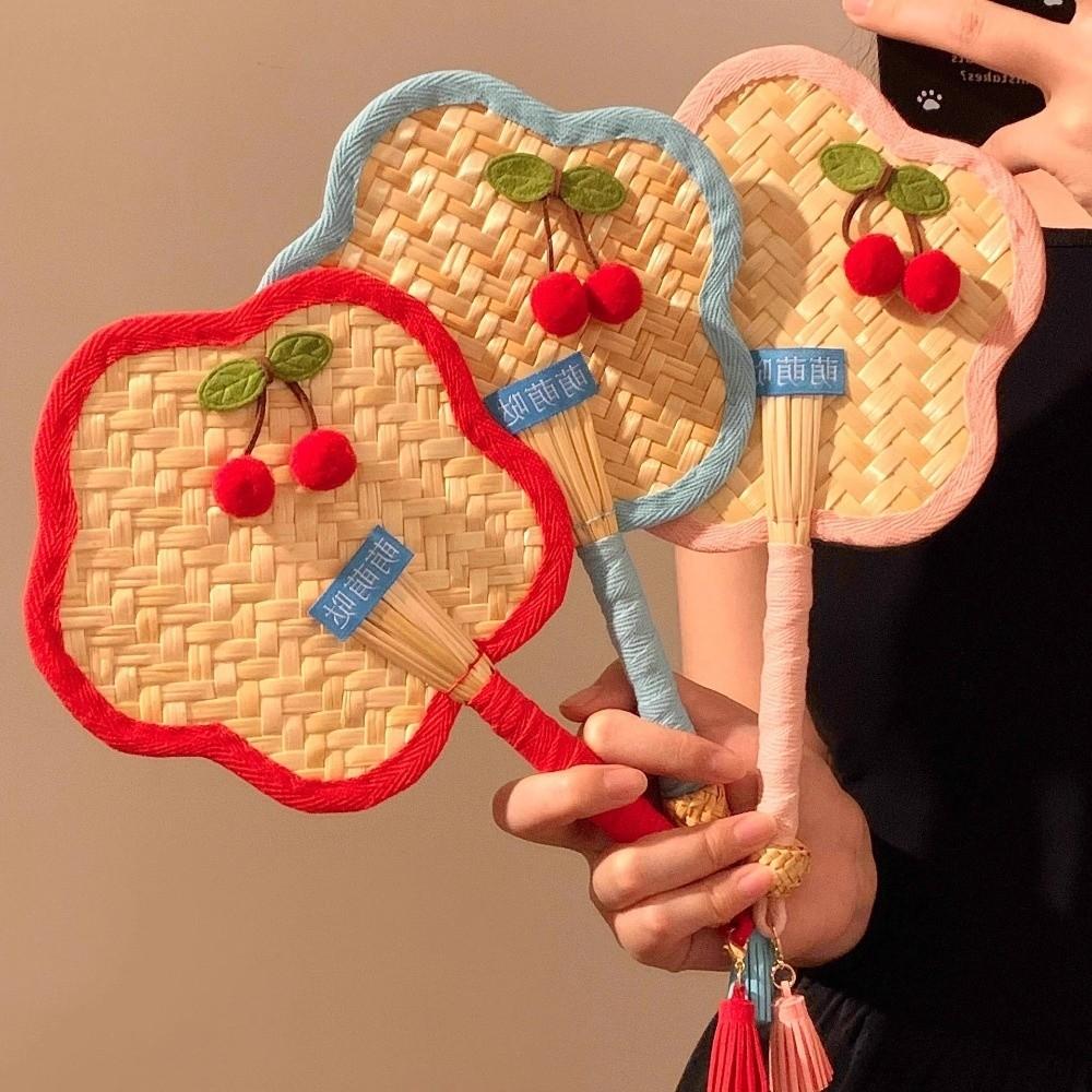 Vintage Portable Fan Flower Shaped Cooling Fan Creative Straw Fan Home Decor
