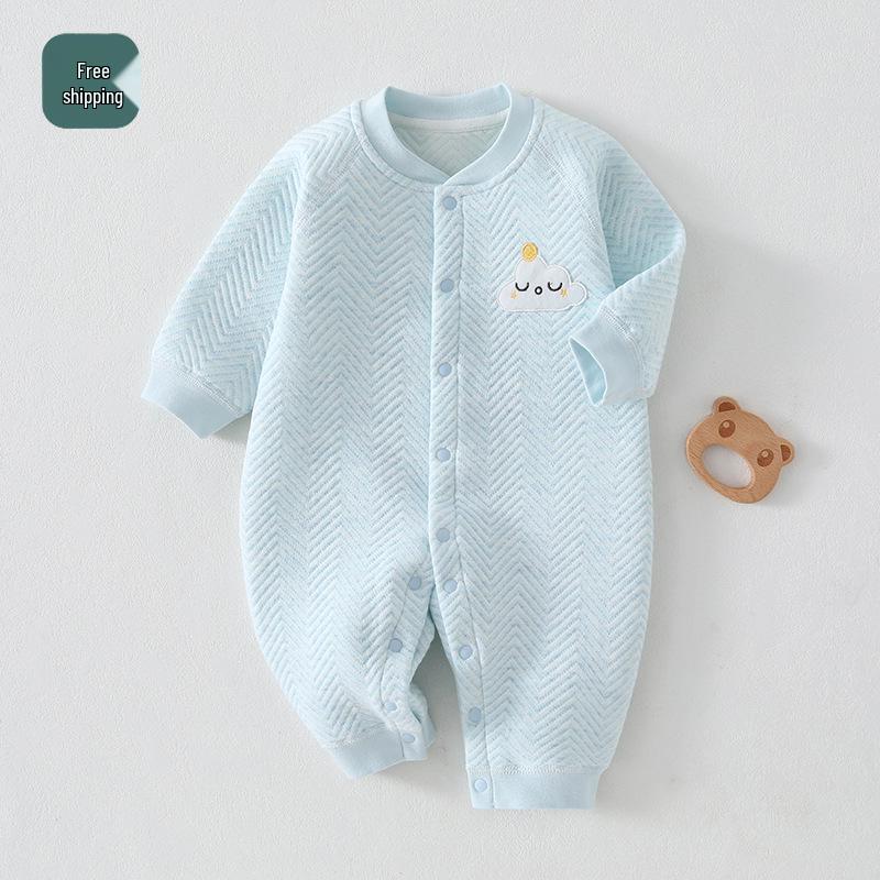 

Three-Layer Quilted Baby Romper: Thickened Autumn/Winter Crawling Suit for Newborns, Boys, and Girls. 59 cm