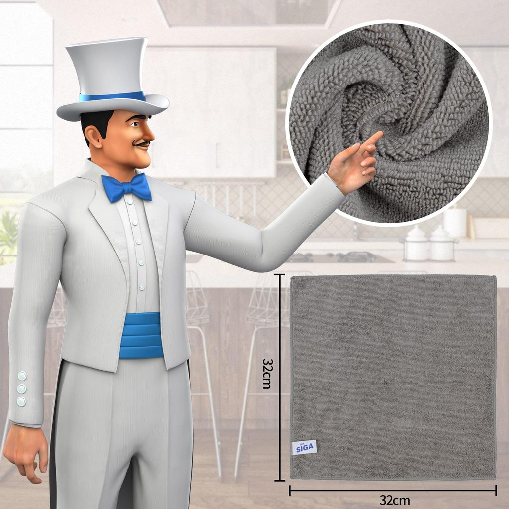 MR.SIGA Microfiber Cleaning Cloths, Streak-Free Cleaning Cloths, Commercial Towels, Kitchen Cleaning, Dishcloths, 12-Pack, Gray, Size 32 x 32 cm