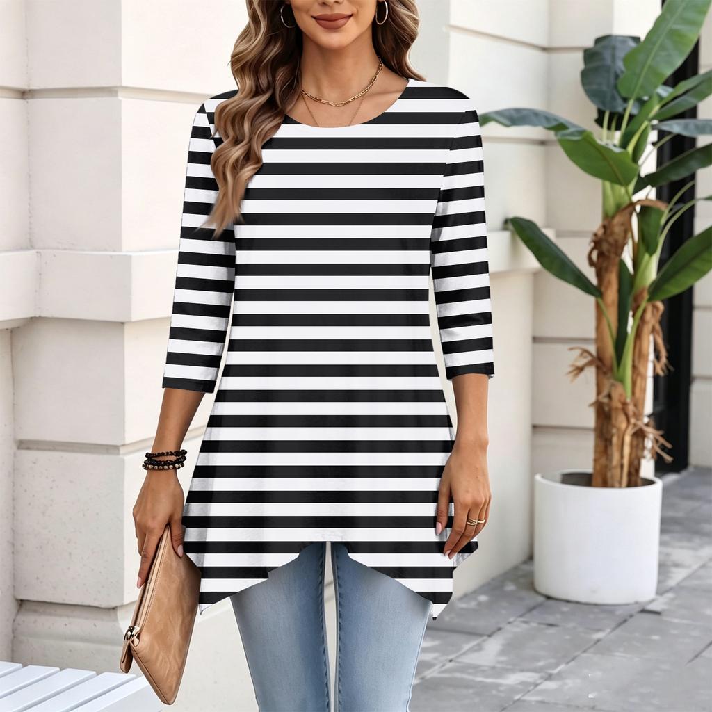 Women's Three-Quarter Sleeve Casual Pullover Top for Daily Wear