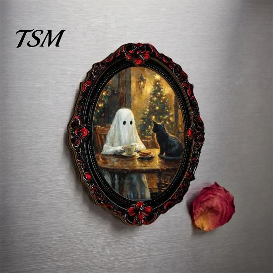 Retro Gothic Room Accessories Halloween Ghost Refrigerator Magnet, Fridge Magnets, Oval Picture Magnetic Magnets Frame Stickers for Kitchen