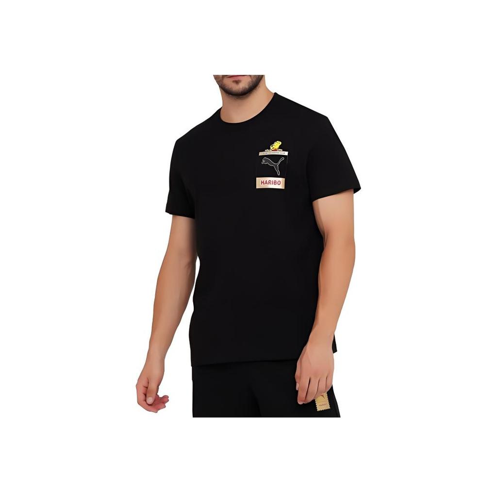 Puma x HARIBO Gummy Bears Cartoon Logo Print Pocket Crew Neck T-Shirt Men Tops Black 532763-01
