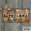 2D Piatto - Segno Artistico da Parete in Metallo Vintage Barcellona - Decorazione in Alluminio Rustico da 6x12 Pollici con Finitura Usurata per Casa, Bar, Ufficio