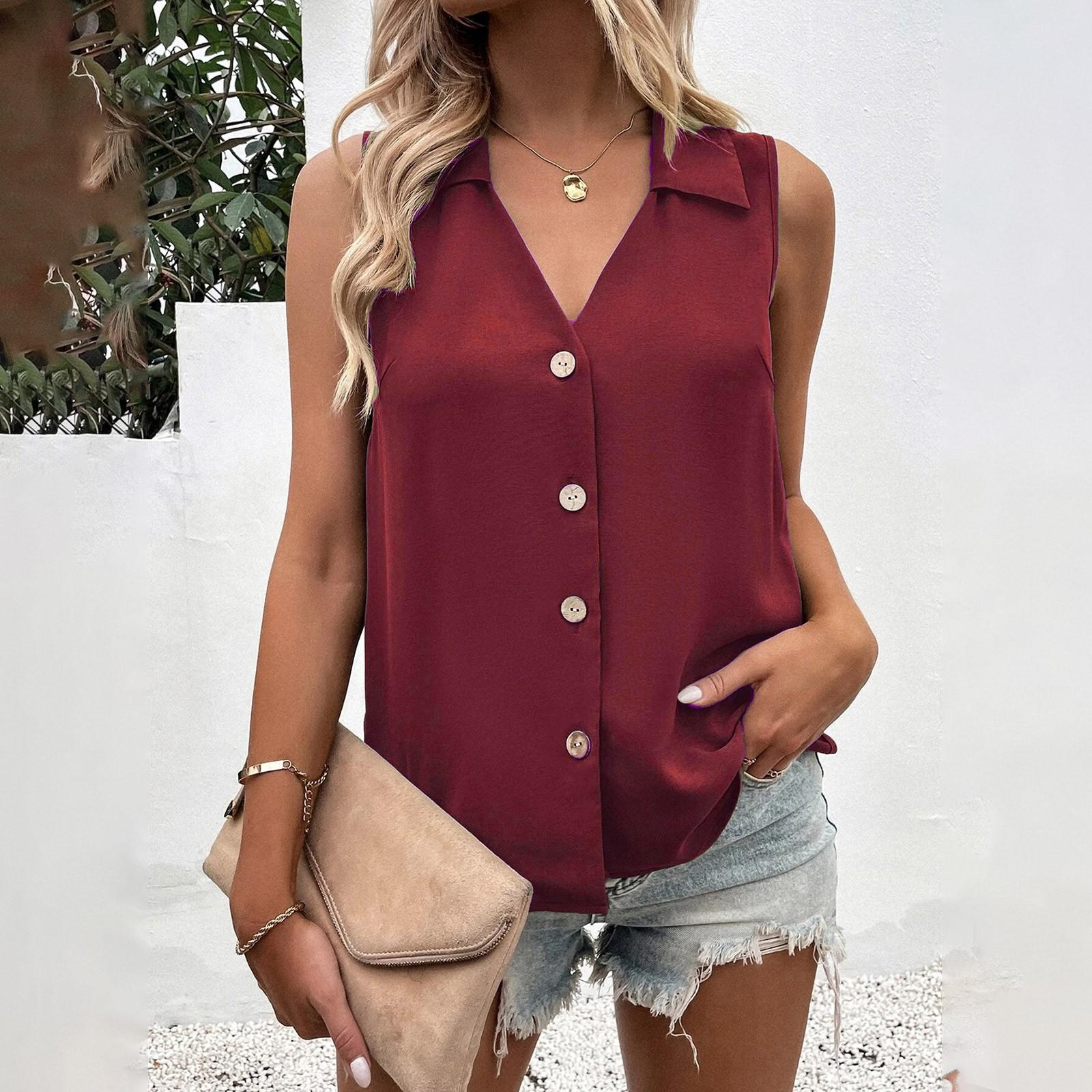 

Модная женская шифоновая рубашка с V-образным вырезом, свободного кроя, без рукавов, на пуговицах S винный