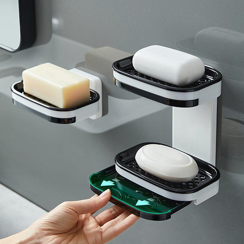 No Need For Perforated Wall Mounted Double Layer StorageDouble Layer DrainageHousehold Bathroom Storage Rack Soap Rack