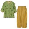 2026 Korean-Style Plus Size Slimming Retro Print Cotton-Linen Two-Piece Summer Set for Women