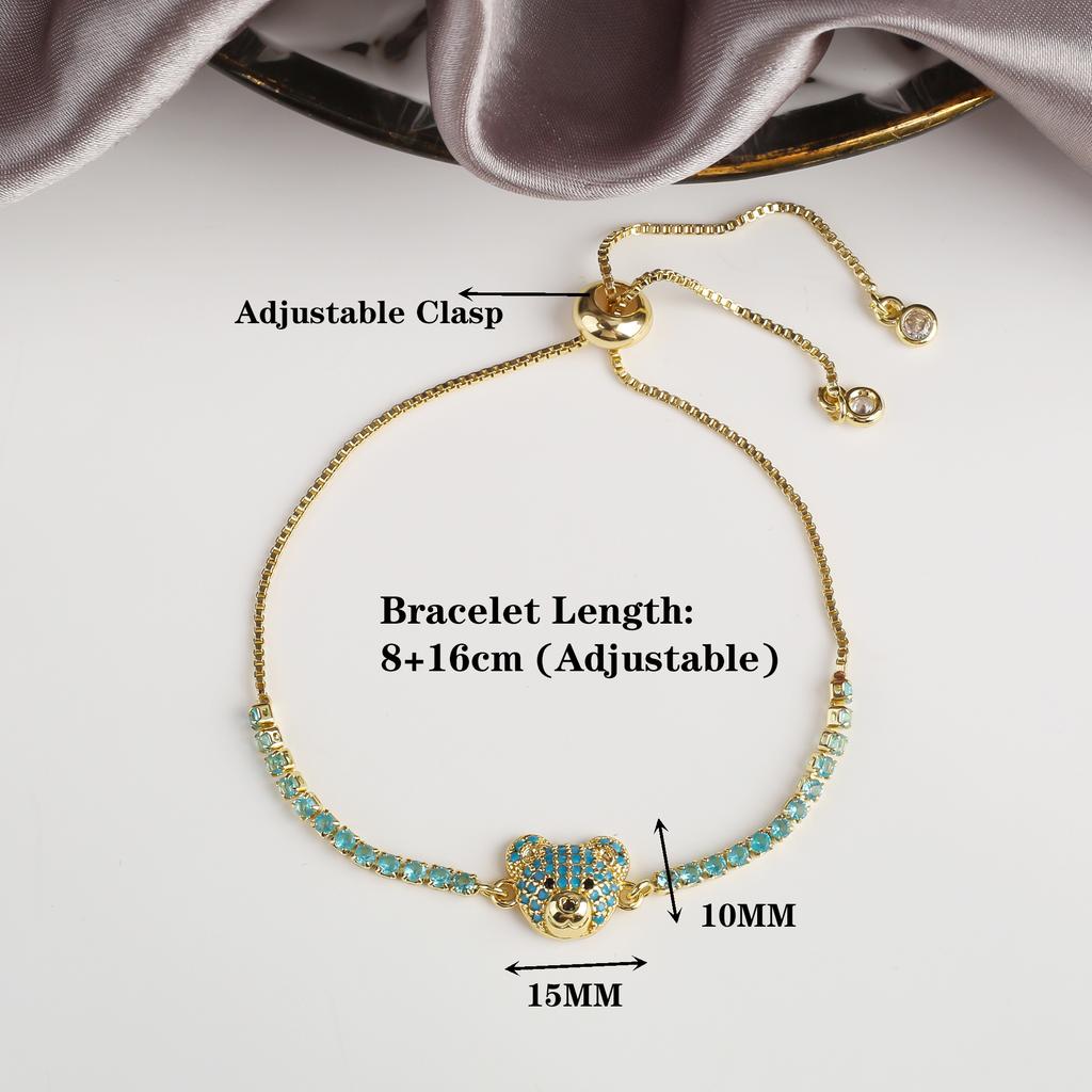 6 Colors Cute Zirconia Animal Bear Leather Braided Bracelet Classic for Man Woman Party Daily Wear Stainless Steel Jewelry Gift