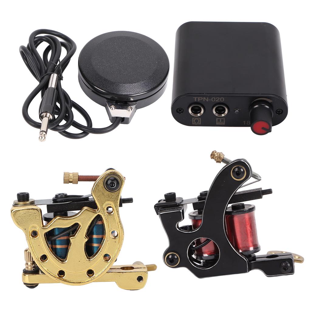 Complete Tattoo Machine Kit Professional Tattoo Beginner Gun Power Supply Clip Cord Inks 90‑265VUS