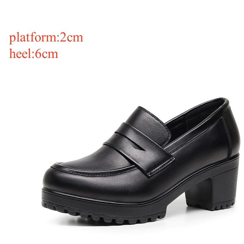 

6 см Маленький размер 32-43 Винтажные лоферы из коровьей кожи Женские туфли-лодочки на платформе 2025 Блочный средний каблук Обувь для офиса Мамы Работа Ежедневно 40 чёрный