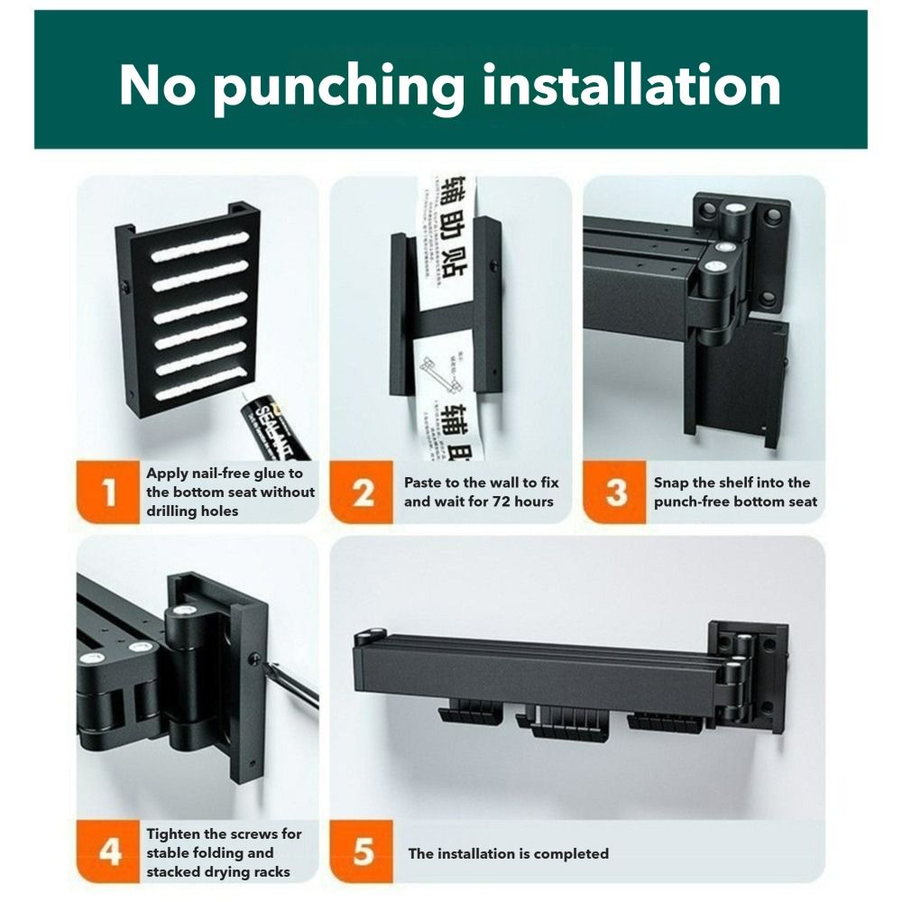 Aluminum Alloy Folding Clothes Hanger Wall Mount Clothes Organization Rack  for Laundry