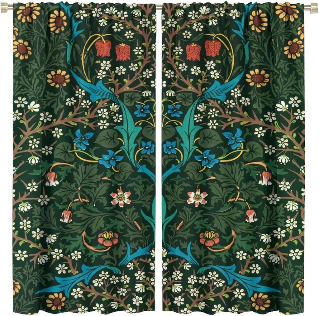 Tenda Retro Finestre William Morris con Motivo Botanico, Tenda Oscurante William Morris Arte Floreale 2 Pannelli