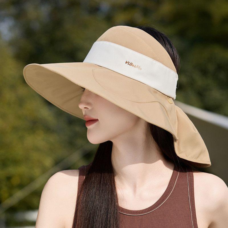 

New Arrival Summer Sun Protection Sun Hat Women s Small Fashion All-Match Sun Protection Face Big Brim Shawl Neck Protection Bucket Hat 8841-Khakis [Removable Shawl]]