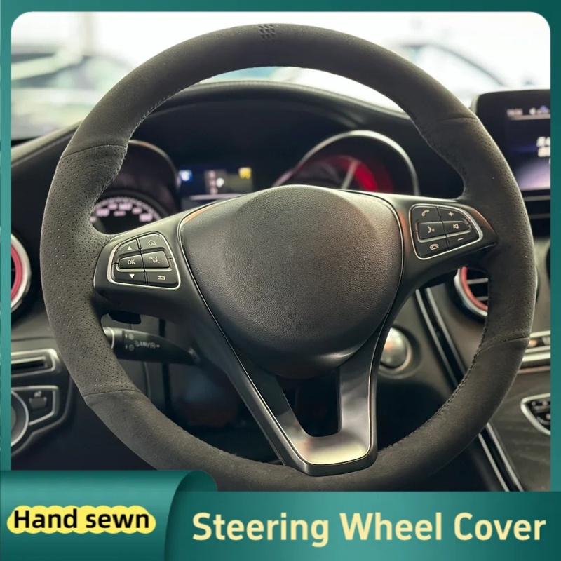 Car Steering Wheel Braid Cover For Mercedes Benz C200L E63 E300 E320 GLK GLC260 GLA Suede DIY Steering Wrap Car Accessories Brown Thread