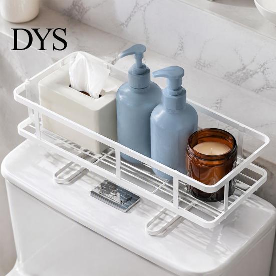 Metal Iron Organizer Toilet Water Tank Storage Rack, Space Saving with No Drill Rack Drainage Design, Free Standing Toliet Shelf for Bathroom